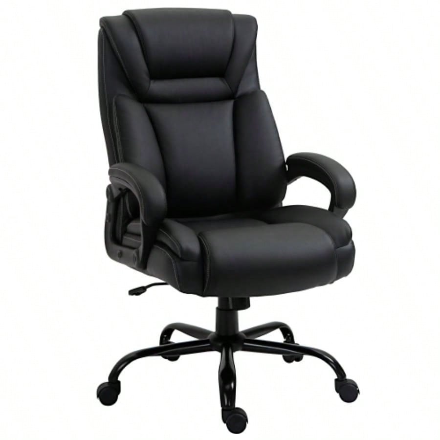 Big and Tall 400lbs Executive Office Chair with Wide, Computer Desk Chair with High Back PU Leather Ergonomic Upholstery, Adjustable Height and Swivel Wheels, Black