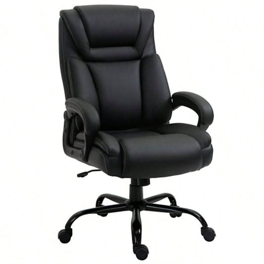 Big and Tall 400lbs Executive Office Chair with Wide, Computer Desk Chair with High Back PU Leather Ergonomic Upholstery, Adjustable Height and Swivel Wheels, Black