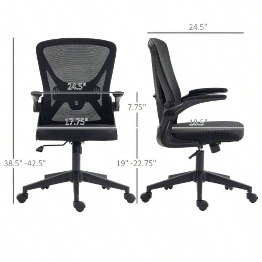 Vinsetto Mid - Back Mesh Home Office Chair, Ergonomic Computer Task Chair with Lumbar Back Support, Adjustable Height, and Flip - Up Arms, Black
