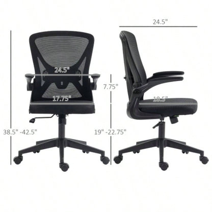 Vinsetto Mid - Back Mesh Home Office Chair, Ergonomic Computer Task Chair with Lumbar Back Support, Adjustable Height, and Flip - Up Arms, Black