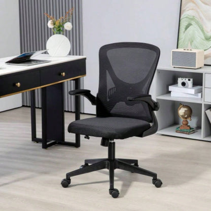 Vinsetto Mid - Back Mesh Home Office Chair, Ergonomic Computer Task Chair with Lumbar Back Support, Adjustable Height, and Flip - Up Arms, Black