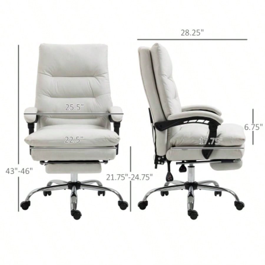 Vinsetto Microfibre Executive Massage Office Chair, Computer Desk Chair, Heated Reclining Chair with Footrest, Double - tier Padding, Swivel Wheels, White