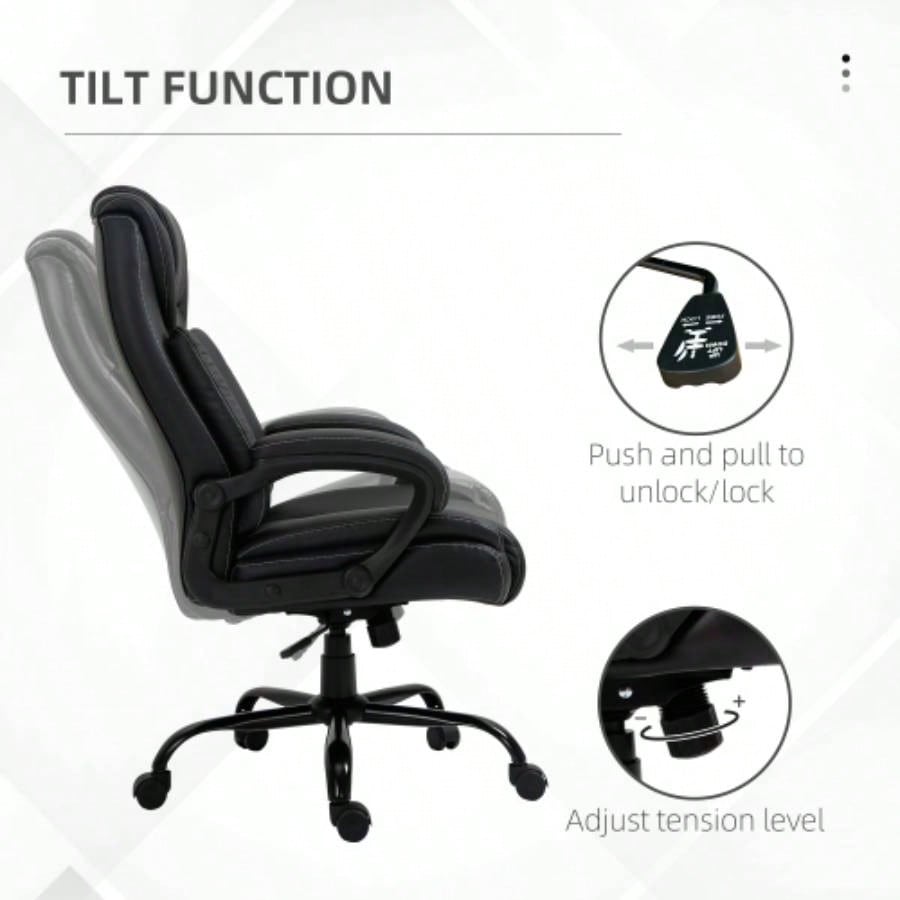 Big and Tall 400lbs Executive Office Chair with Wide, Computer Desk Chair with High Back PU Leather Ergonomic Upholstery, Adjustable Height and Swivel Wheels, Black