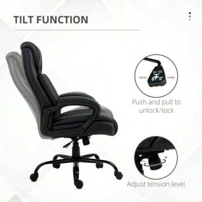 Big and Tall 400lbs Executive Office Chair with Wide, Computer Desk Chair with High Back PU Leather Ergonomic Upholstery, Adjustable Height and Swivel Wheels, Black