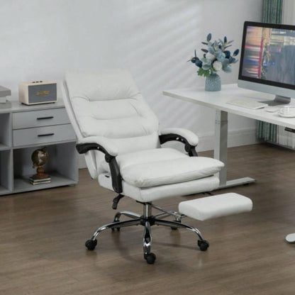 Vinsetto Microfibre Executive Massage Office Chair, Computer Desk Chair, Heated Reclining Chair with Footrest, Double - tier Padding, Swivel Wheels, White