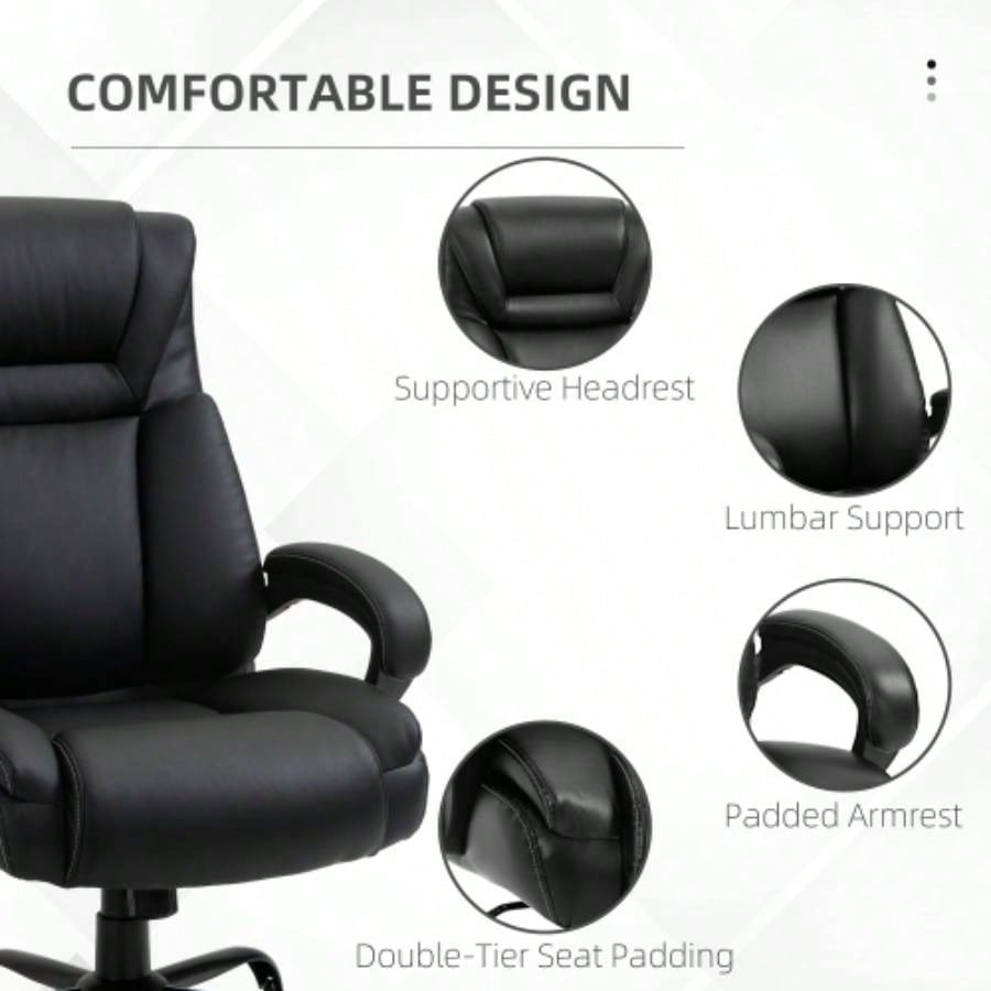 Big and Tall 400lbs Executive Office Chair with Wide, Computer Desk Chair with High Back PU Leather Ergonomic Upholstery, Adjustable Height and Swivel Wheels, Black