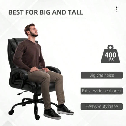 Big and Tall 400lbs Executive Office Chair with Wide, Computer Desk Chair with High Back PU Leather Ergonomic Upholstery, Adjustable Height and Swivel Wheels, Black