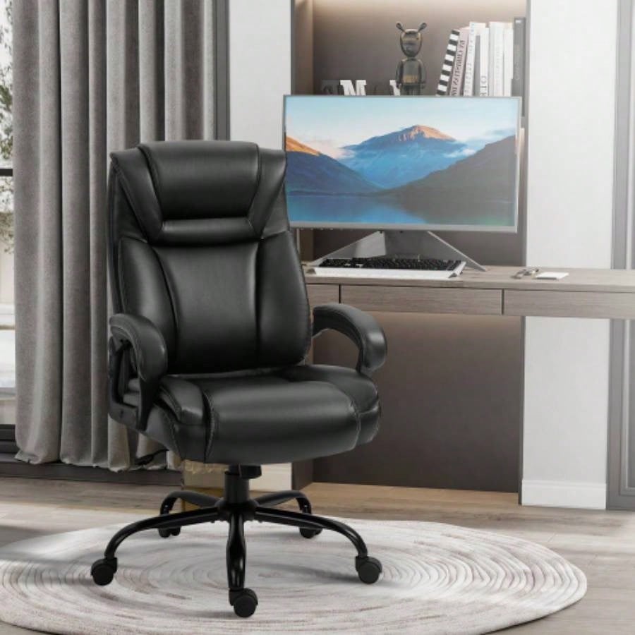 Big and Tall 400lbs Executive Office Chair with Wide, Computer Desk Chair with High Back PU Leather Ergonomic Upholstery, Adjustable Height and Swivel Wheels, Black