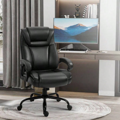 Big and Tall 400lbs Executive Office Chair with Wide, Computer Desk Chair with High Back PU Leather Ergonomic Upholstery, Adjustable Height and Swivel Wheels, Black