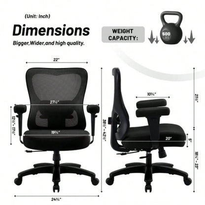 Big Office Chair, Large Ergonomic Executive Chair Heavy Duty People, Computer Desk Task Chair with Wheels, Thick Cushion Chair Home Sturdy, Black