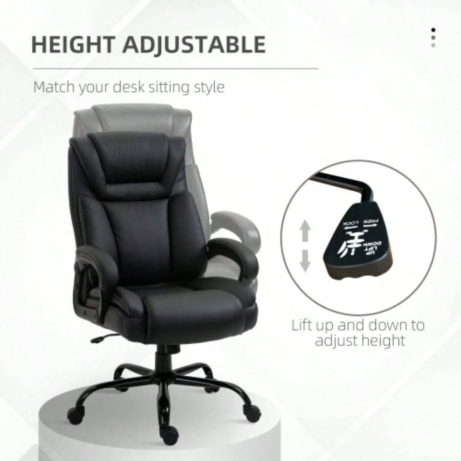 Big and Tall 400lbs Executive Office Chair with Wide, Computer Desk Chair with High Back PU Leather Ergonomic Upholstery, Adjustable Height and Swivel Wheels, Black