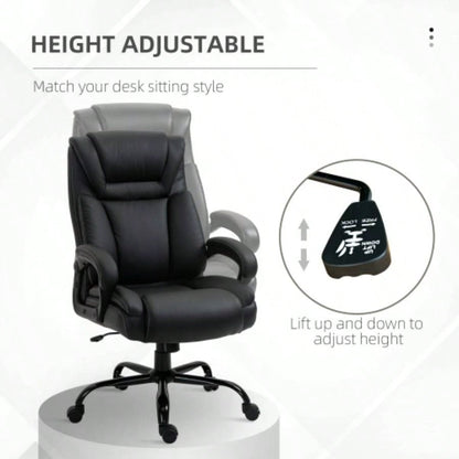 Big and Tall 400lbs Executive Office Chair with Wide, Computer Desk Chair with High Back PU Leather Ergonomic Upholstery, Adjustable Height and Swivel Wheels, Black