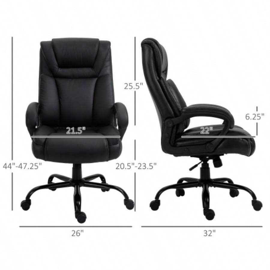 Big and Tall 400lbs Executive Office Chair with Wide, Computer Desk Chair with High Back PU Leather Ergonomic Upholstery, Adjustable Height and Swivel Wheels, Black