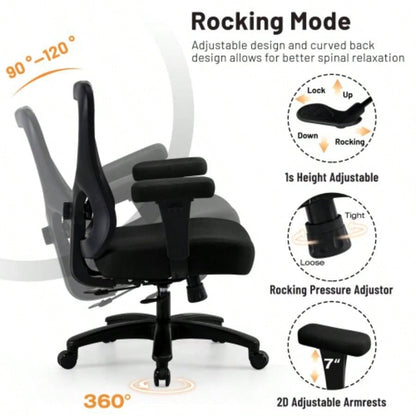 Big Office Chair, Large Ergonomic Executive Chair Heavy Duty People, Computer Desk Task Chair with Wheels, Thick Cushion Chair Home Sturdy, Black
