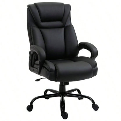 Big and Tall 400lbs Executive Office Chair with Wide, Computer Desk Chair with High Back PU Leather Ergonomic Upholstery, Adjustable Height and Swivel Wheels, Black