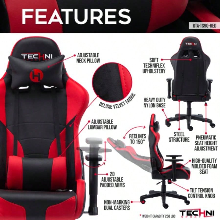 Techni Sport TS - 90 Office - PC Gaming Chair, Red