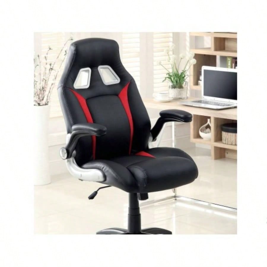 Stylish Office Chair Upholstered 1pc Comfort Adjustable Chair Relax Gaming Office Chair Work Black And Red Color Padded Armrests