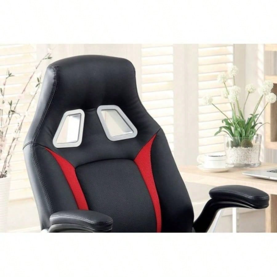 Stylish Office Chair Upholstered 1pc Comfort Adjustable Chair Relax Gaming Office Chair Work Black And Red Color Padded Armrests