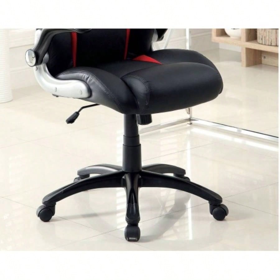 Stylish Office Chair Upholstered 1pc Comfort Adjustable Chair Relax Gaming Office Chair Work Black And Red Color Padded Armrests