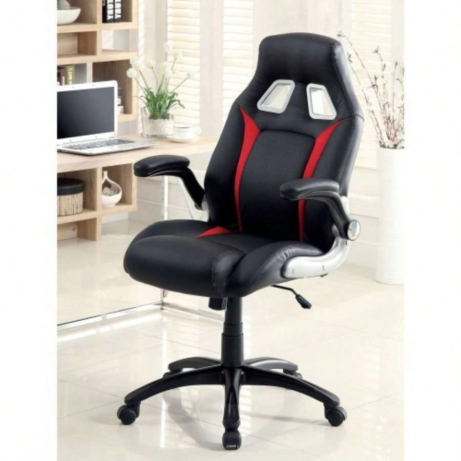 Stylish Office Chair Upholstered 1pc Comfort Adjustable Chair Relax Gaming Office Chair Work Black And Red Color Padded Armrests