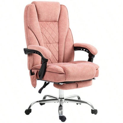 Vinsetto Massage Office Chair with Foot Rest, Executive Office Chair with 6 Vibration Point and Heat, Reclining Computer Chair, Swivel Desk Chair, Adjustable Height, Pink
