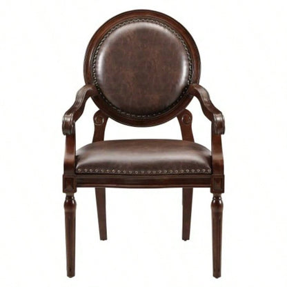 Formal Traditional Armchair Dark Brown Faux Leather Upholstery Nailhead Trim Solid Wood Furniture 1pc Classic Desk Chair