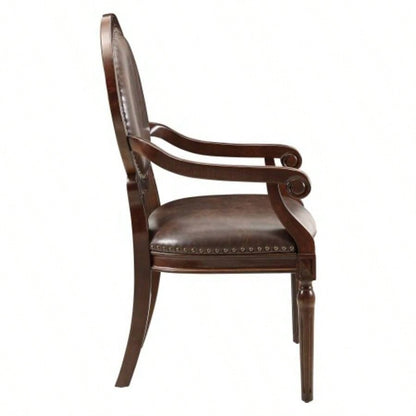 Formal Traditional Armchair Dark Brown Faux Leather Upholstery Nailhead Trim Solid Wood Furniture 1pc Classic Desk Chair