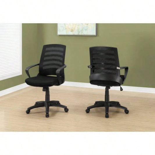 Office Chair, Adjustable Height, Swivel, Ergonomic, Armrests, Computer Desk, Work, Black Mesh, Black Metal, Contemporary, Modern