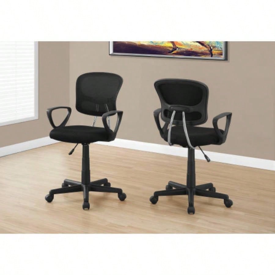 Office Chair, Adjustable Height, Swivel, Ergonomic, Armrests, Computer Desk, Work, Juvenile, Black Mesh, Black Metal, Contemporary, Modern