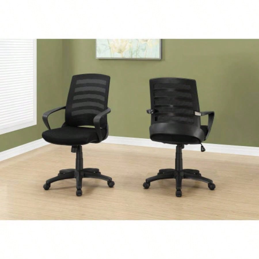 Office Chair, Adjustable Height, Swivel, Ergonomic, Armrests, Computer Desk, Work, Black Mesh, Black Metal, Contemporary, Modern