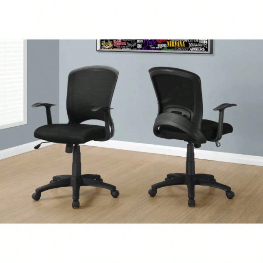 Office Chair, Adjustable Height, Swivel, Ergonomic, Armrests, Computer Desk, Work, Black Mesh, Black Metal, Contemporary, Modern