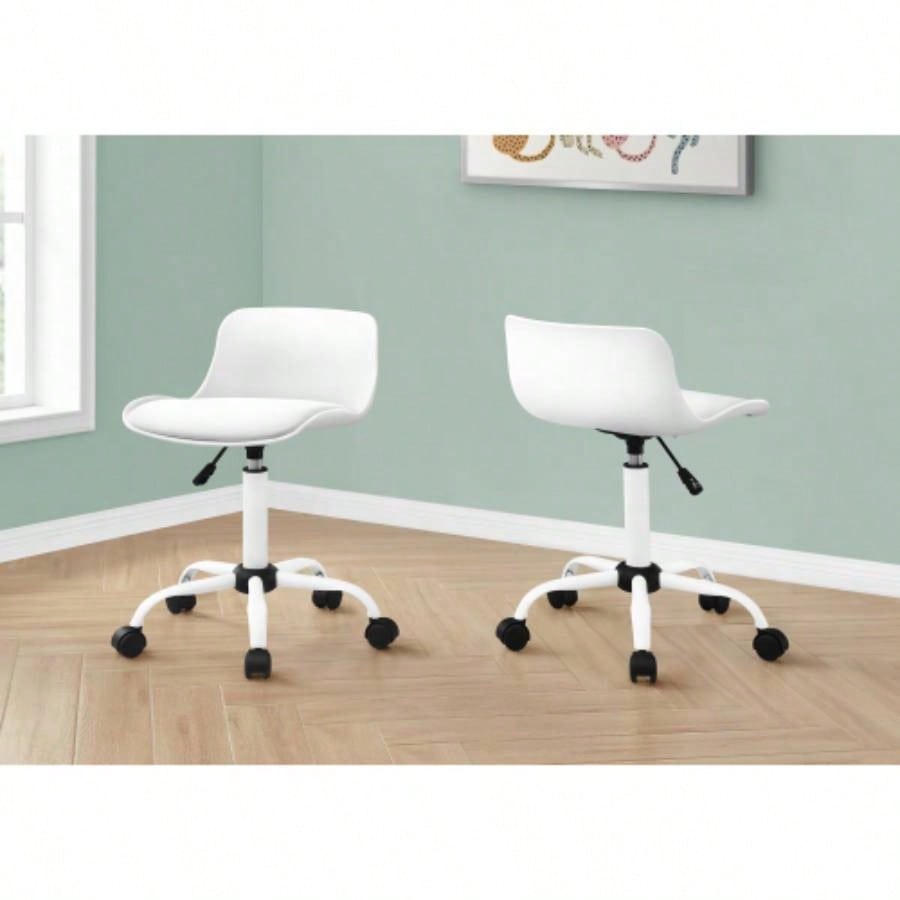 Office Chair, Adjustable Height, Swivel, Ergonomic, Computer Desk, Work, Juvenile, White Leather Look, White Metal, Contemporary, Modern