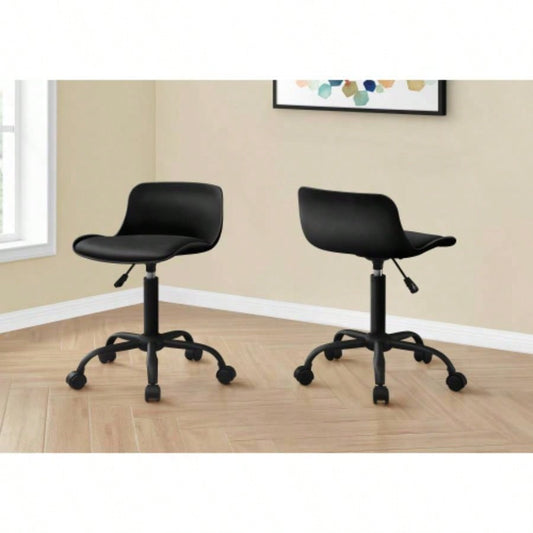 Office Chair, Adjustable Height, Swivel, Ergonomic, Computer Desk, Work, Juvenile, Black Leather Look, White Metal, Contemporary, Modern