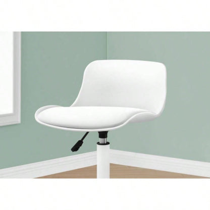 Office Chair, Adjustable Height, Swivel, Ergonomic, Computer Desk, Work, Juvenile, White Leather Look, White Metal, Contemporary, Modern