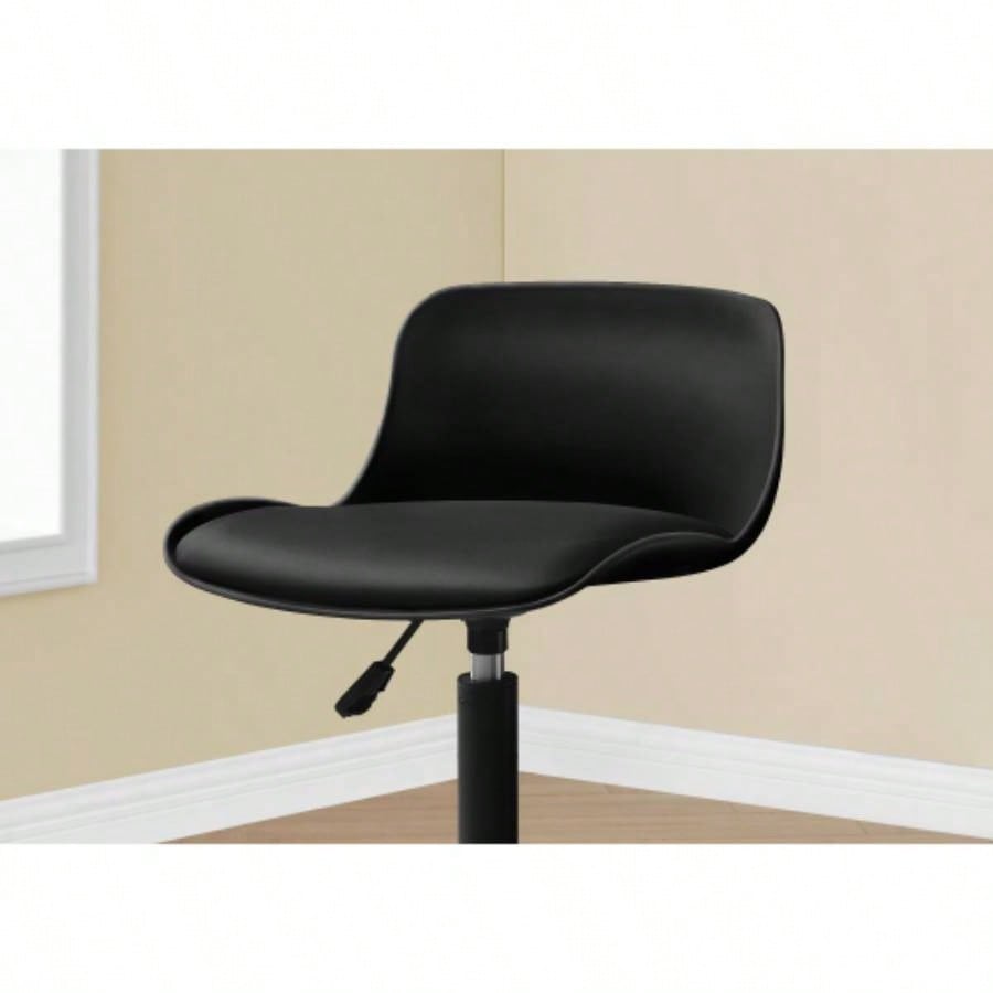 Office Chair, Adjustable Height, Swivel, Ergonomic, Computer Desk, Work, Juvenile, Black Leather Look, White Metal, Contemporary, Modern