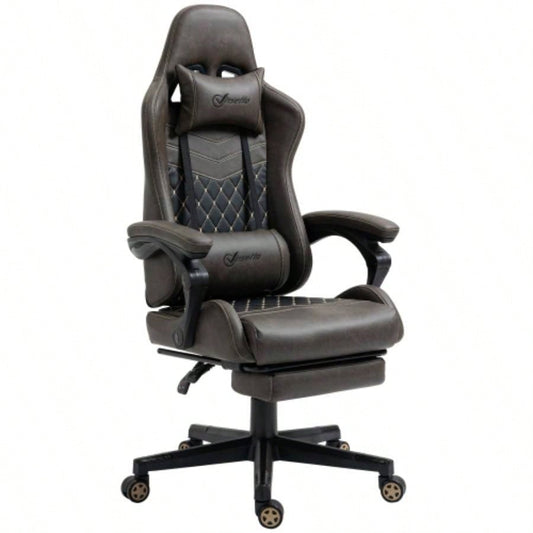 Vinsetto Racing Gaming Chair PU Leather Office Gamer Chair High Back Swivel Recliner with Footrest, Lumbar Support, Adjustable Height, Brown