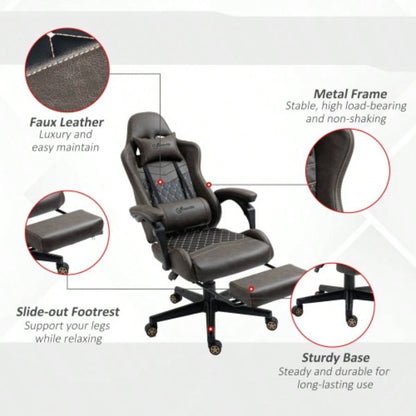 Vinsetto Racing Gaming Chair PU Leather Office Gamer Chair High Back Swivel Recliner with Footrest, Lumbar Support, Adjustable Height, Brown
