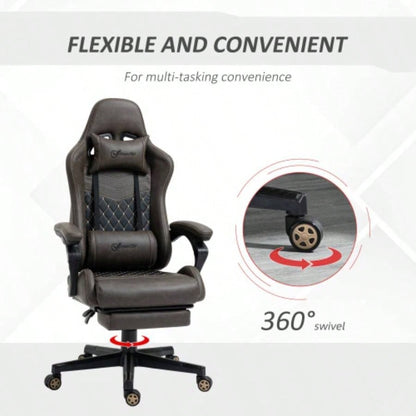 Vinsetto Racing Gaming Chair PU Leather Office Gamer Chair High Back Swivel Recliner with Footrest, Lumbar Support, Adjustable Height, Brown