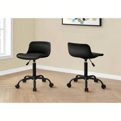 Office Chair, Adjustable Height, Swivel, Ergonomic, Computer Desk, Work, Juvenile, Black Leather Look, White Metal, Contemporary, Modern