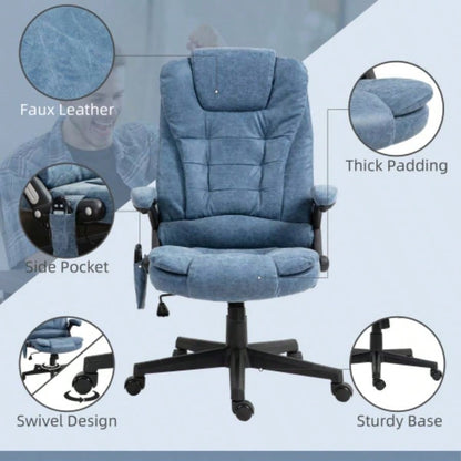 HOMCOM High Back Vibration Massage Office Chair with 6 Vibration Points, Heated Reclining PU Leather Computer Chair with Armrest and Remote, Blue
