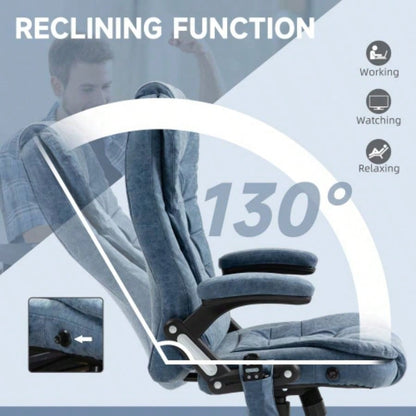 HOMCOM High Back Vibration Massage Office Chair with 6 Vibration Points, Heated Reclining PU Leather Computer Chair with Armrest and Remote, Blue
