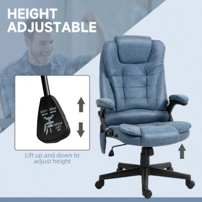 HOMCOM High Back Vibration Massage Office Chair with 6 Vibration Points, Heated Reclining PU Leather Computer Chair with Armrest and Remote, Blue