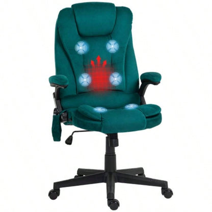 HOMCOM 6 Point Vibrating Massage Office Chair with Heat, Velvet High Back Executive Office Chair with Reclining Backrest, Padded Armrests and Remote, Dark Green