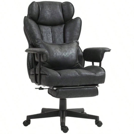 HOMCOM Executive Office Chair, 400LBS Big and Tall Office Chair with Foot Rest, Microfiber Computer Desk Chair with Lumbar Support, Reclining Function and Wide, Black