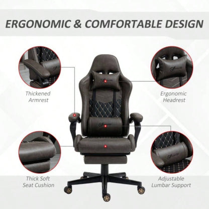 Vinsetto Racing Gaming Chair PU Leather Office Gamer Chair High Back Swivel Recliner with Footrest, Lumbar Support, Adjustable Height, Brown