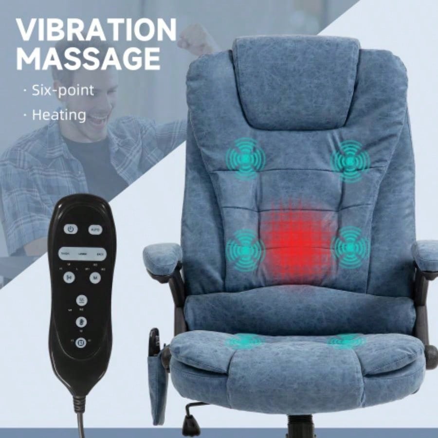 HOMCOM High Back Vibration Massage Office Chair with 6 Vibration Points, Heated Reclining PU Leather Computer Chair with Armrest and Remote, Blue