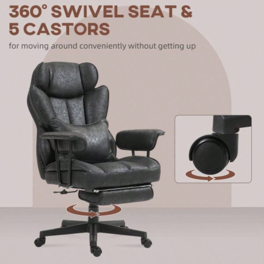 HOMCOM Executive Office Chair, 400LBS Big and Tall Office Chair with Foot Rest, Microfiber Computer Desk Chair with Lumbar Support, Reclining Function and Wide, Black