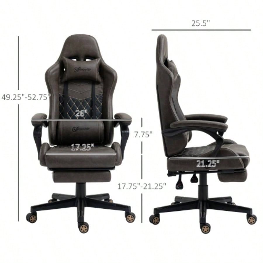 Vinsetto Racing Gaming Chair PU Leather Office Gamer Chair High Back Swivel Recliner with Footrest, Lumbar Support, Adjustable Height, Brown