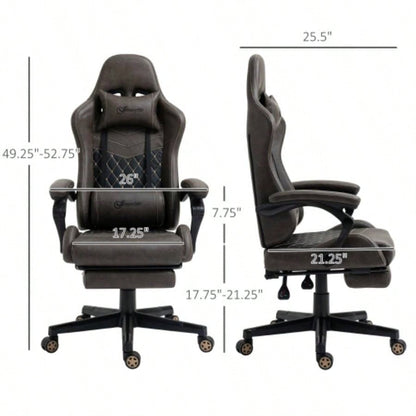 Vinsetto Racing Gaming Chair PU Leather Office Gamer Chair High Back Swivel Recliner with Footrest, Lumbar Support, Adjustable Height, Brown