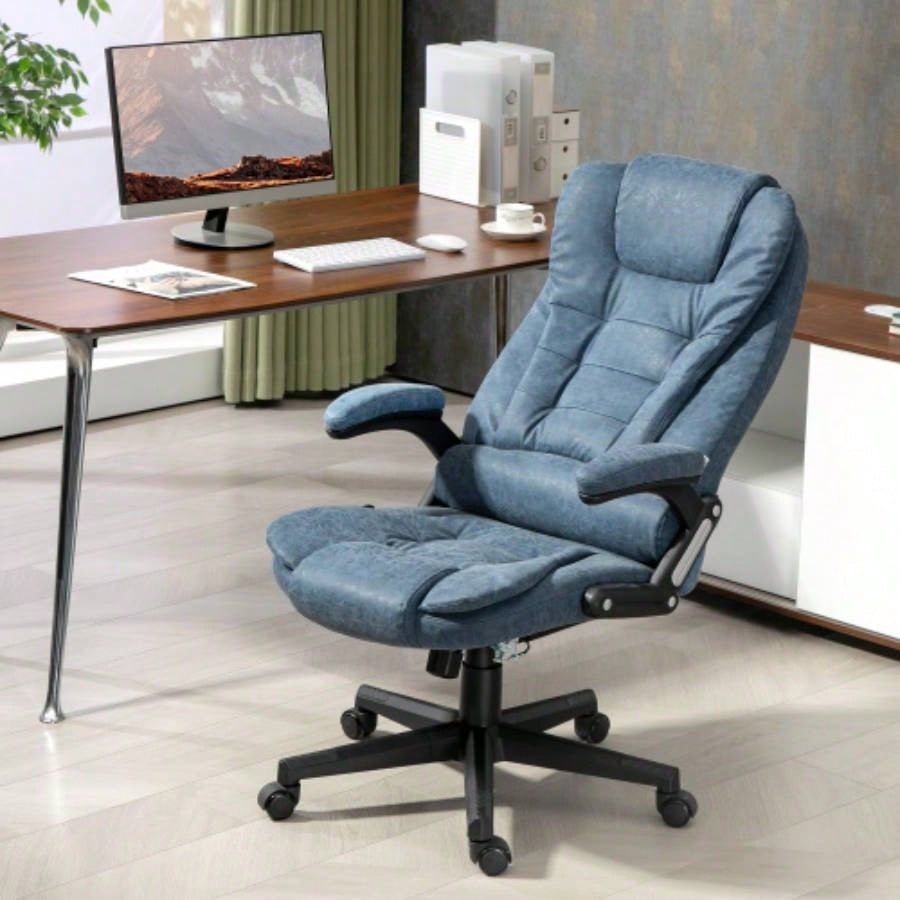 HOMCOM High Back Vibration Massage Office Chair with 6 Vibration Points, Heated Reclining PU Leather Computer Chair with Armrest and Remote, Blue